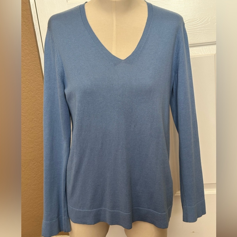 J. Jill Slate Blue Silk Cotton Blend Sweater